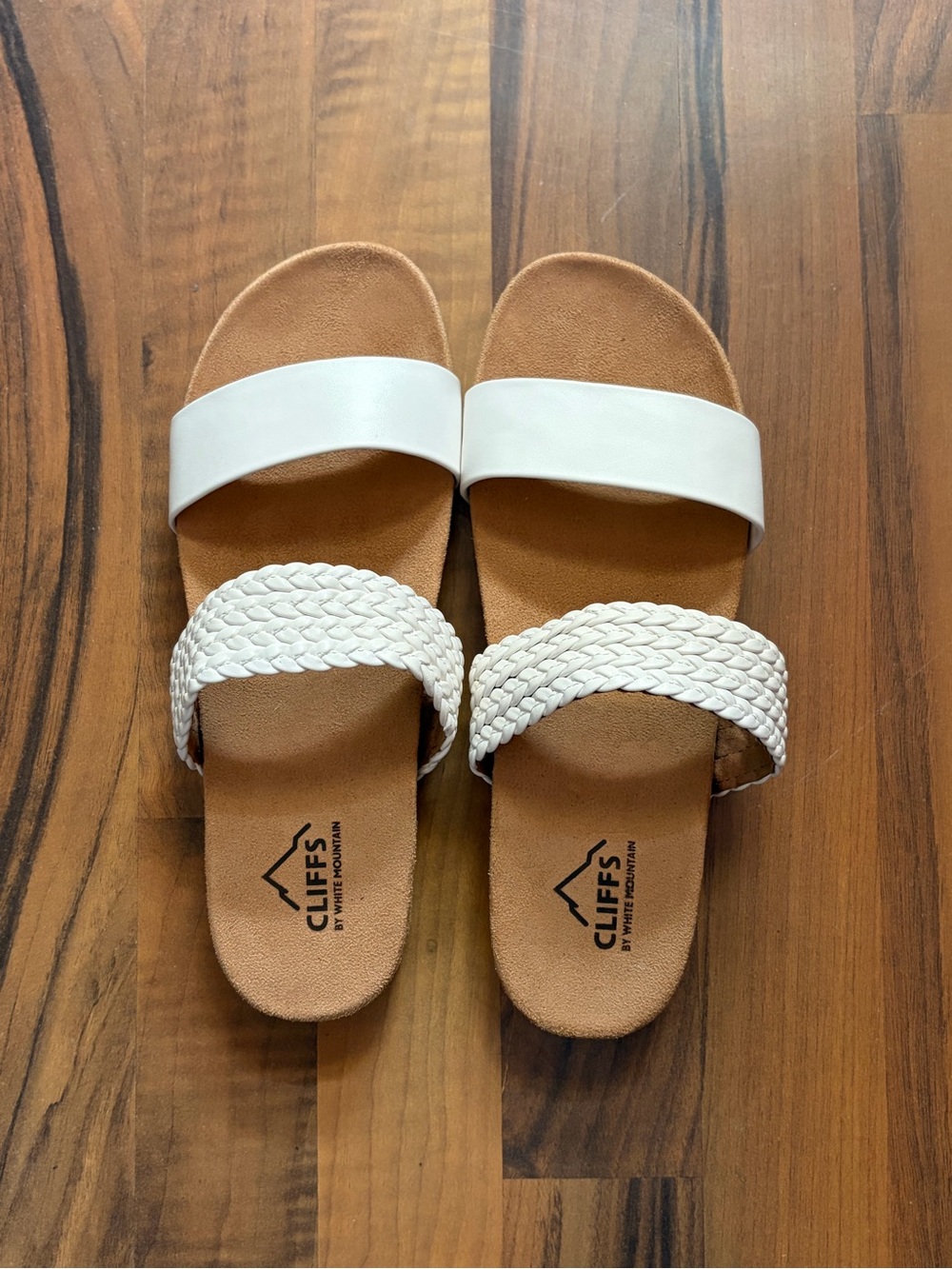 CLIFFS Woven Double-Band Sandals in White & Brown Like New